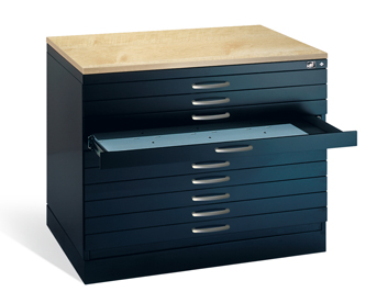 Planschrank DIN A1 in anthrazit mit Abdeckplatte Holz